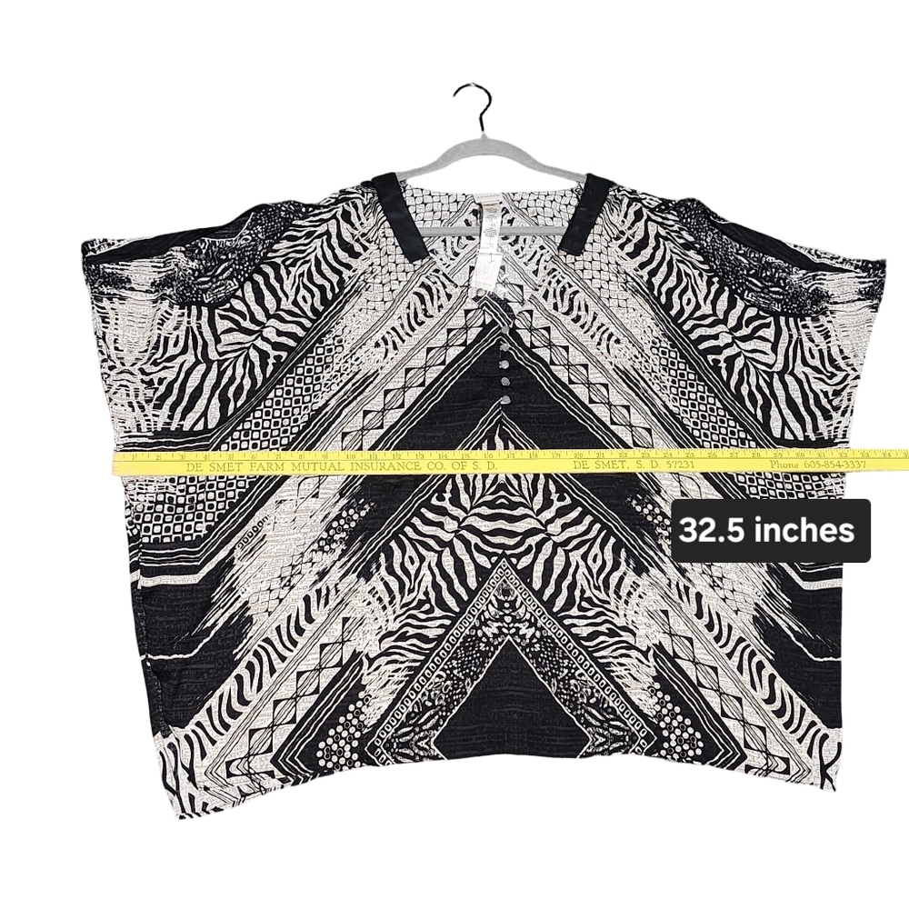 CHICOS Savvy Animal Cold Shoulder Poncho Women S/M Black Ecru Sheer Chic Zebra - Picture 13 of 14